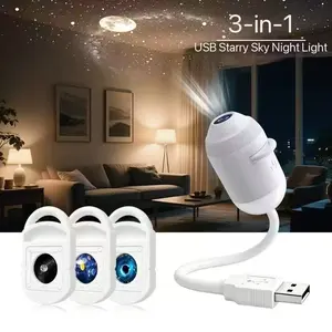 3-in-1 Galaxy Projector Night Light, USB Portable Starry Sky Night Light Projector for Bedroom, Mini LED Nightlight Wall Lamp for Kids & Adults, Dreamy Ceiling Decor (6 Slide)