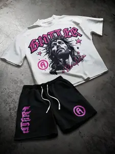 Men's Casual Letter Print Round Neck Short Sleeve & Drawstring Shorts Set, Loose Fit Summer Wear, Ideal for Office, Travel, Outdoor Activities