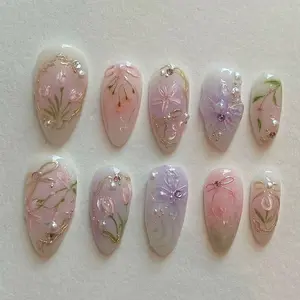 Terra Nails - Hand-Painted Tulip Art | Wedding-Inspired 3D Floral Set | Elegant Custom Design - TN127