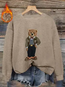 Women's casual and fashionable round neck imitation wool sweater top, animal print, comfortable knitwear for autumn and winter, fashionable bear patterngdaw