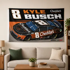 Kyle Busch #8 Cheddar’s NASCAR Flag, Racing Wall Banner, Kyle Busch Fan Tapestry, 3x5 Ft Motorsport Bedroom Garage Man Cave Decor