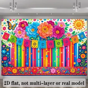 Mexican Fiesta Backdrop Banner, Colorful Flower Papel Picado, Cinco De Mayo Party Decor, Outdoor Festival Supplies, Universal Setting