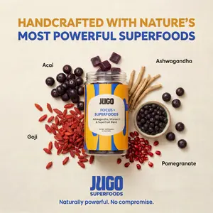 JUGO Focus + Superfoods Gummies - Ashwagandha, Vitamin D & Superfruit Blend - Dietary Supplement for Health