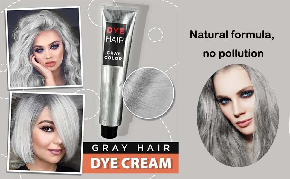 Silver Hair Dye, Natural Gray Hair Color Cream, Professional Hair Coloring Treatment, Instant Silver Gray, Unisex Silver Hair Color for for All Hair Types,Light Grey Silver, Long-Lasting
