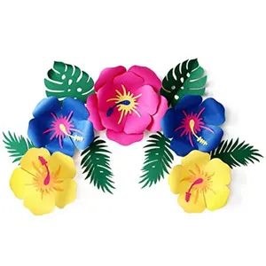 Paper Flower Decorations Luau Hibiscus and Tropical Leaves MultiColored Hibiscus Artificial Flowers Mexican Decorations for Hawaiian Party Aloha Party