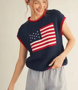 American Flag Sweater Top-Navy