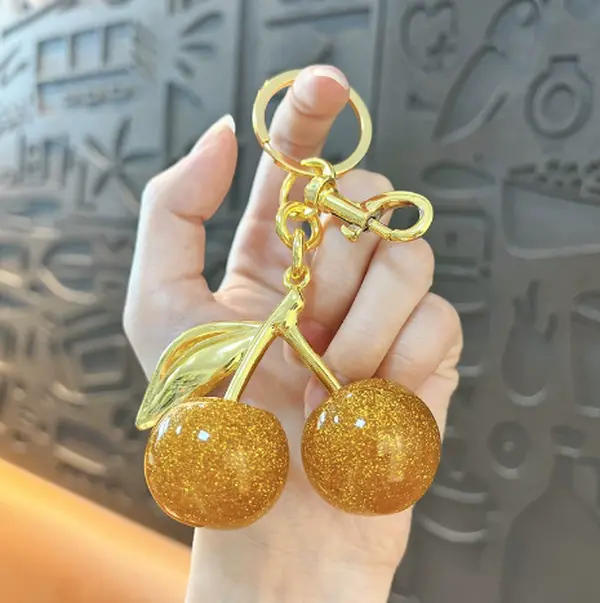 Golden Cherry Keychain, Perfect Gift for Gifting