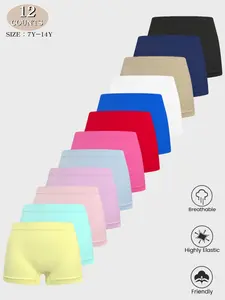 5/8/10/12 Pack Girls' Summer Cute Plain Briefs, Multiple Sizes (7y-14y), Comfortable Breathable Elastic Underwear, Casual Wear All Seasons