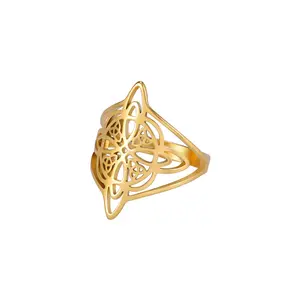 Fashionable double witch knot Celtic triangle frame stainless steel ring for men and women, versatile for couples jewelry, commitment rings