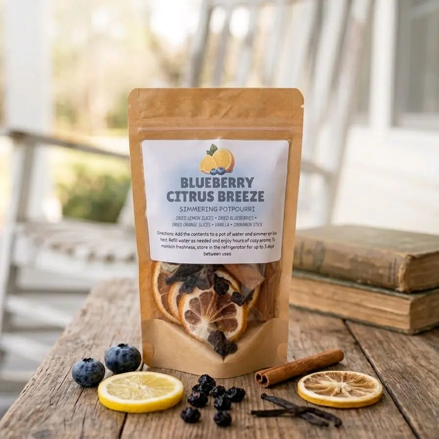 Handmade Blueberry Lemon Potpourri Home Fragrance Aroma Freshener - Dried Blueberries, Lemon, Cinnamon Sticks, Simmer Potpourri with Sweet Aroma for Cozy All Seasons Home Vibes, Ideal Gift
