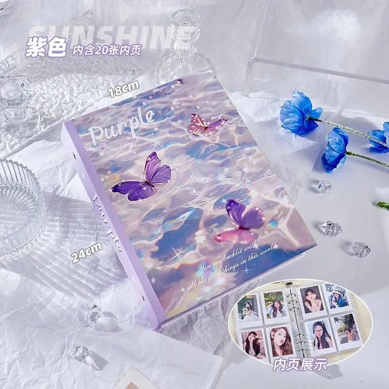A5 Sparkling Water & Butterfly Binder Anime Idol Photo Album for 3-Inch Collectibles, Korean Card Holder, K-Pop Fan Gift 포카 바인더
