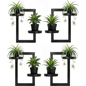 4 Pack Wall Planters for Indoor , Modern Style,   Holder, Window  Hanger, Black, Space Saving, Durable