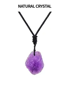 Natural Crystal Stone Pendant Necklace, Irregular Shaped Amethyst Stone Jewelry for Meditation & Yoga, Unique Natural Stone Jewelry for Gift, Hand Selected Crystals