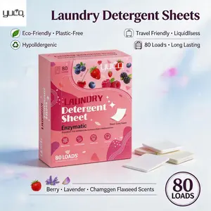 YUCO Laundry Detergent Sheets 80 Loads Fast Dissolve Liquidless Laundry Soap Travel Friendly Plastic Free Hypoallergenic Eco Washing Sheets with Berry Lavender Sandalwood Scent for Home Camping RV Dorm