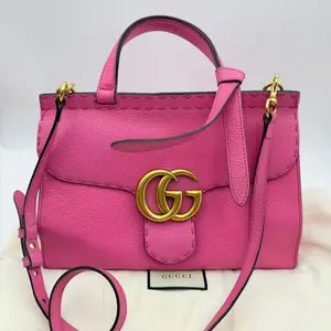 Pre-owned GUCCI GG Marmont Light Pink Matelassé Leather Top Handle Crossbody Bag Double G Logo Women Bag