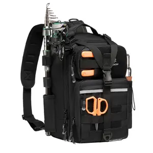 BASSDASH Convertible Fishing Backpack Sling Bag with Rod Holder, Adjustable Tactical Water-resistant Tackle Storage Pack