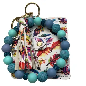 Feather Beaded Bracelet keychain with wallet
