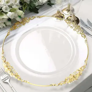 13" Clear Gold Embossed Baroque Acrylic Charger Plates (6pcs)