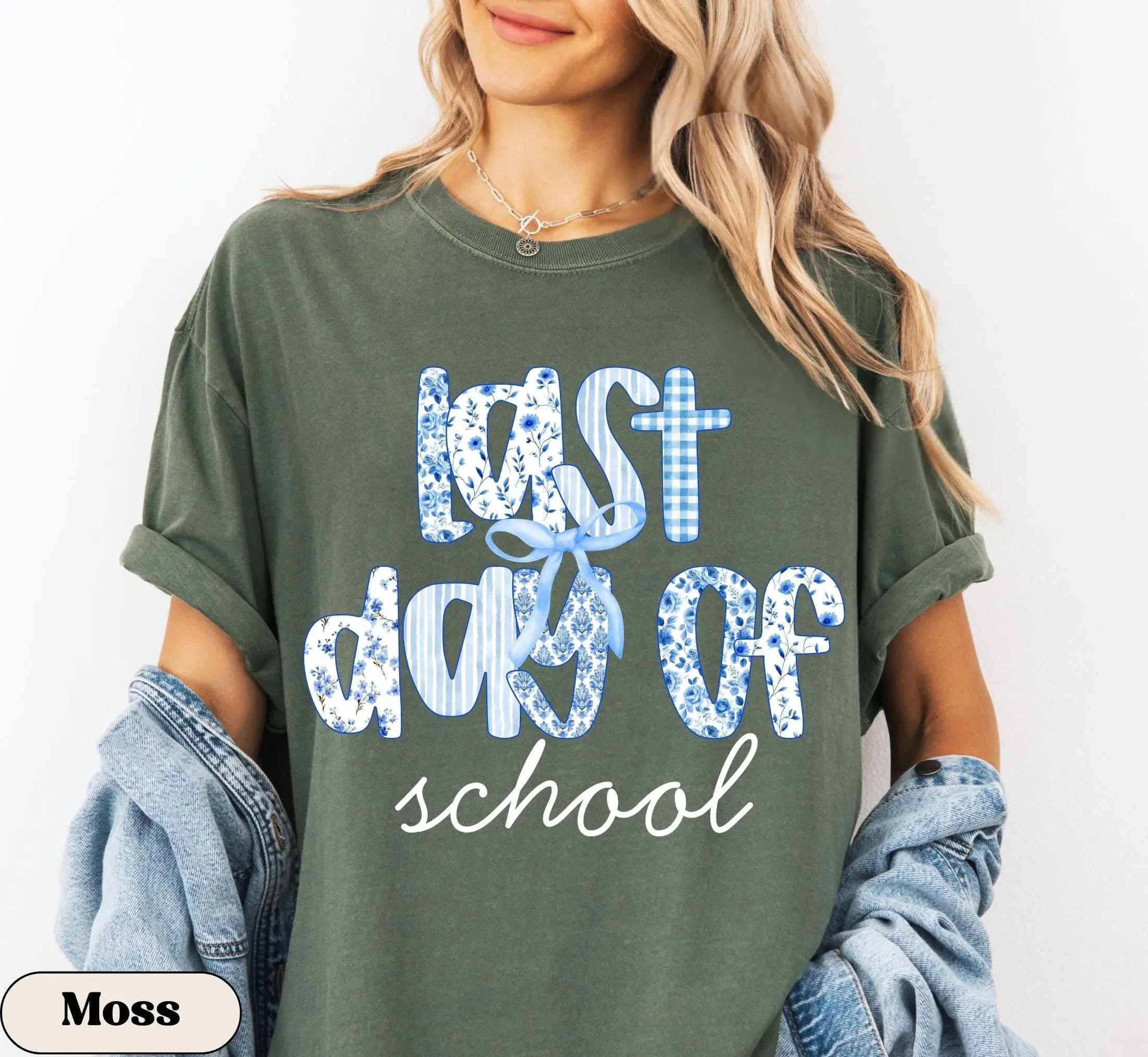 Last Day of School Teacher Shirts, Preppy End of Year Summer Break TShirt, Matching  Team Tee, Floral Blue Toile T Shirt