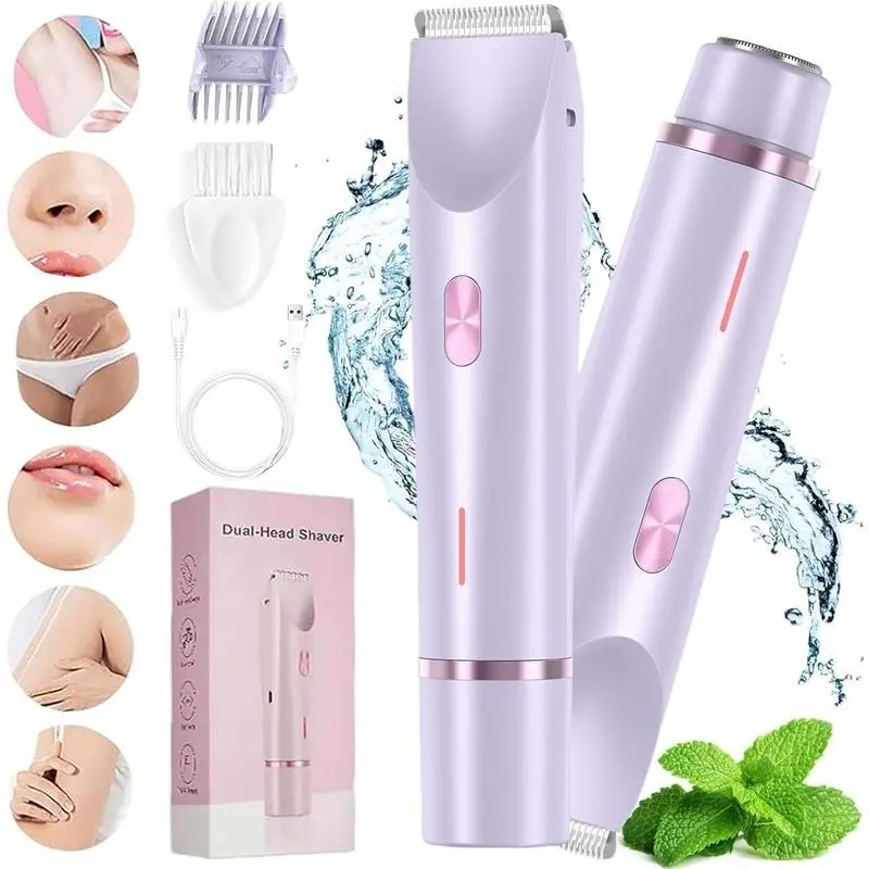 2 in 1 Women's Electric Dual Head Shaver & Bikini Trimmer Combo, Body Hair Trimming, Wireless Trimmer, Portable Hair Trimmer, USB Rechargeable Waterproof Hair Remover, Ipx7 Water-Resistant Gift for Women, Personal Care Appliances