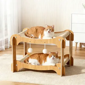 EcoJoy Pets 2-Tier Cat Hammock & Scratching Bed, Durable Wooden Pet Lounge with Natural Sisal Mats, Indoor Cat Furniture with Dangling Play Balls, Heavy Duty Support up to 33lbs