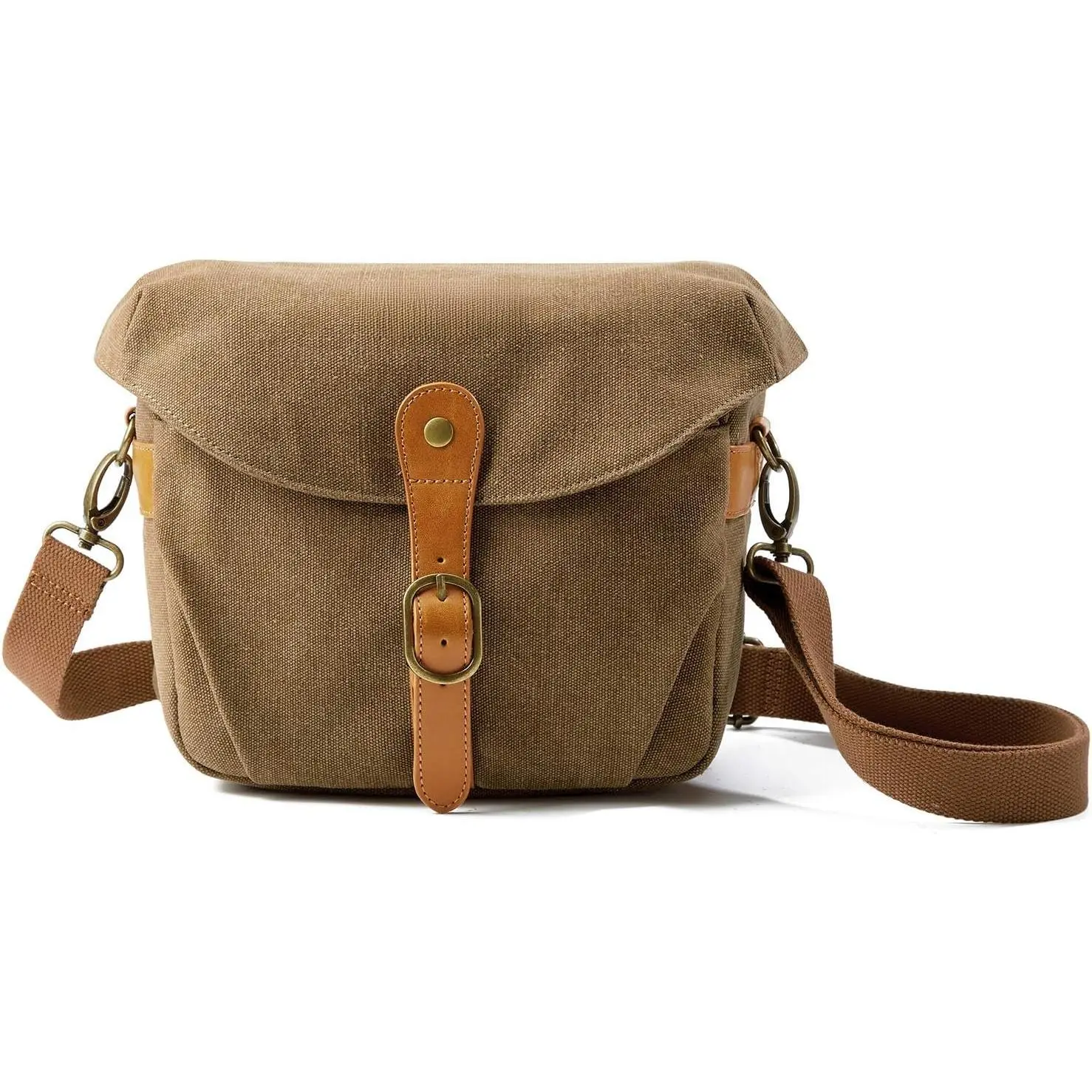 P-PHP03   Camera Bag, SLR DSLR Canvas Crossbody Camera Case, Compact Camera Shoulder Bag with Rain Cover for Women and Men, Khaki