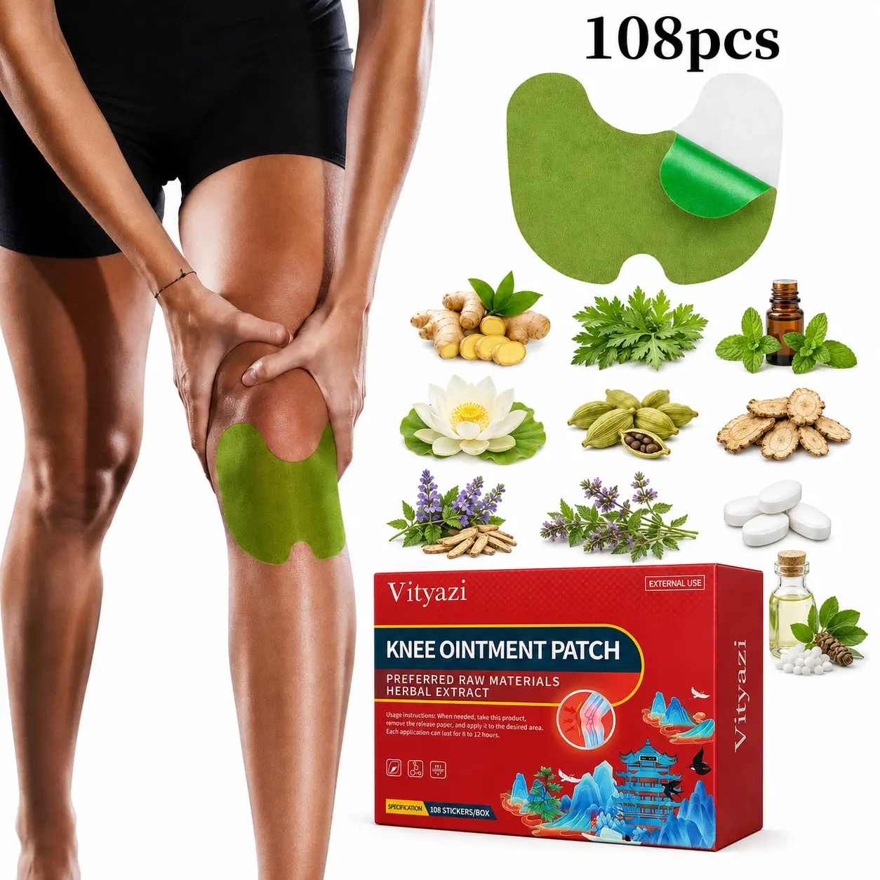 108-Piece Ginger Patches for Knees, Back, Neck & Shoulders - Heat-Activated, Non-Adhesive, Natural Ingredients, Safe for Sensitive Skin, Light Beige, Ideal for Muscles & Joints, Muscle & Joint Care, Simple Patch Design, Natural Ingredient Patch   A pack o