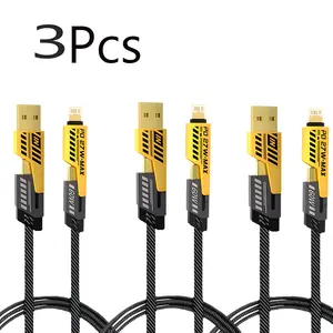 Usb4 4-In-1 Mecha Braided Charging Data Cable 65w Fast Charge Pd27w, Compatible with USB a Type-C Lightning, for Apple Huawei Laptop Tablet