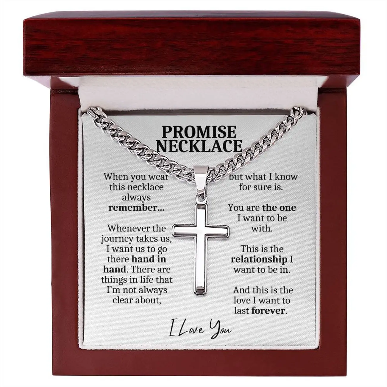 Promise Necklace Adjustable Cuban Link Chain, Cross Necklace Gifts for Boyfriend, Keepsake with Meaningful Message Card Box Men's Jewelry, Cuban Necklaces, Mens Gifts
