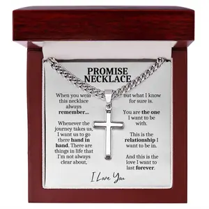 Promise Necklace Adjustable Cuban Link Chain, Cross Necklace Gifts for Boyfriend, Keepsake with Meaningful Message Card Box Men's Jewelry