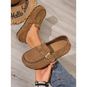 Women's Retro Boken Shoes Fall New Height Increase Thick Sole Casual Slip-On Two-Wear Lazy Loafers, Textile Upper, Rubber Sole(Sheets)