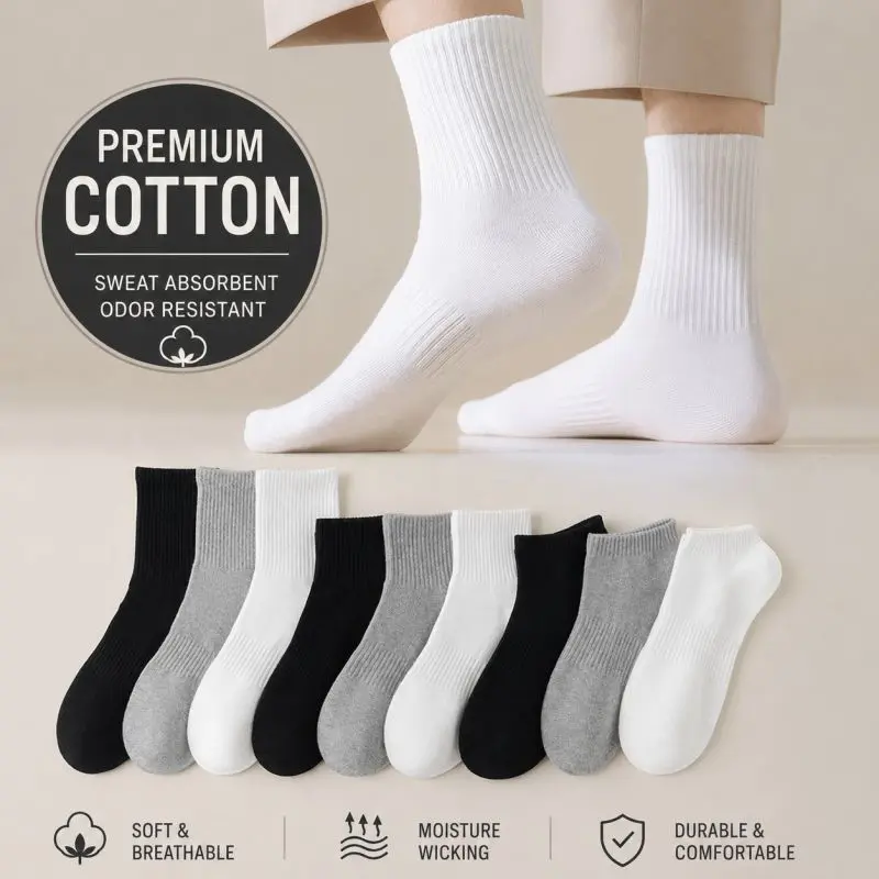3/6 Pairs 7A Antibacterial Athletic Socks for Men & Women – Breathable Cushioned Cotton Casual Sport Socks, Anti-Odor & Antibacterial, Available in Ankle / Quarter / Crew Lengths