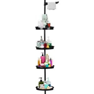 Garvee Rust-Resistant Corner Shower Caddy with Adjustable 4-Tier Shelves and Tension Rod, Bathroom Accessory Organizer, Fits Up to 123 Inches, Black Finish