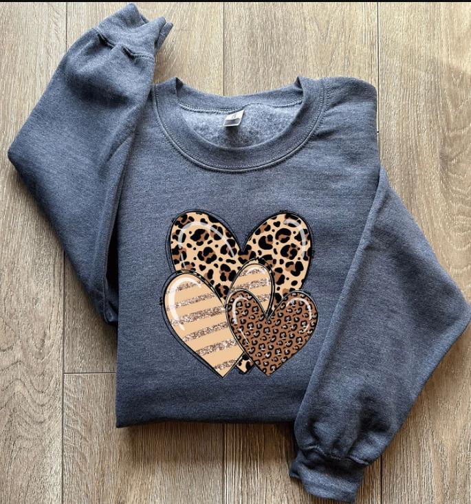 Valentine’s Day Leopard Heart Sweatshirt for Women, Cute Pink Heart Valentine Shirt, Trendy Leopard Print Crewneck, Cozy Romantic Gift for Her, Perfect Valentines Outfit - AH