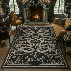 Vintage Plant Pattern Snake Skin Design Carpet, Decorative Area Rug, Reflective Short Pile Easy Clean, Home Decor Ideal for Living Room Bedroom Sofa Dining Hall Hotel