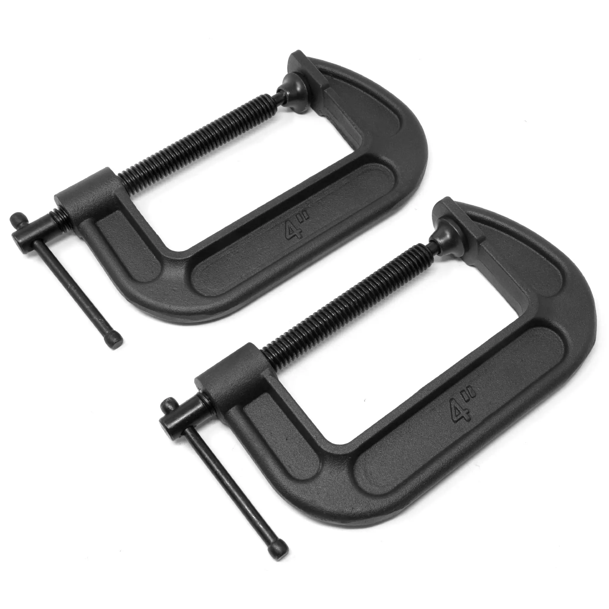 WEN CLC424 Heavy-Duty Cast Iron Threaded C-Clamps, 4-Inch Jaw Opening, 2.2-Inch Throat, 2-Pack, Clamp With Thread