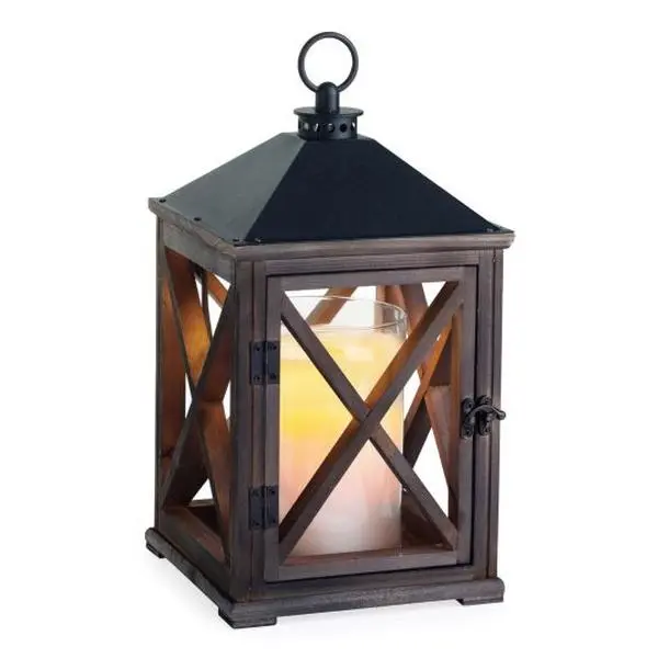 Weathered Espresso Wooden Lantern – Flameless Candle Warmer Lamp for Farmhouse Home Decor