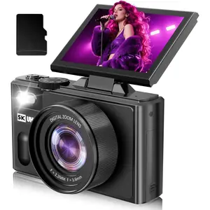 5K Digital Camera for Photography,80MP Digital Camera with 3" 180? Flip Screen with 18X Zoom,64GB SD Card,Travel Camera for YouTube with Anti-Shake,Vlogging Camera for Teens, Black
