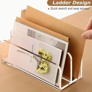 Acrylic Mail Organizer Desktop Storage Rack, 2 Compartments Transparent File Holder, Office Desk Organizer for Home School Office