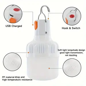 2 Pack Smart USB Rechargeable LED Bulb Motion Sensor Emergency Backup Lighting 3 Modes Dimmable Night Light Camping Lantern Ceiling Floor Lamp Hook Energy Saving for Home Use