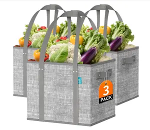 Reusable Grocery Bags, Large Foldable Shopping Tote Bags with Reinforced Handles & Hard Bottom,3 Pack