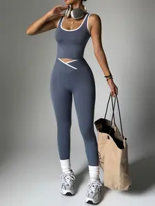 Women's 2-Piece Sports Set - Sleeveless Top Women, Long Pants, Colorblock Breathable Activewear for Gym, Yoga, All-Season Casual Workouts