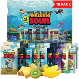 Final Boss VIP Tropical Sampler Pack - Sour Candy - 18 Pouches of Mango, Kiwi, Pineapple - 3 Level Sour Challenge Sour Fruit Flavors Sour Variety Gummy