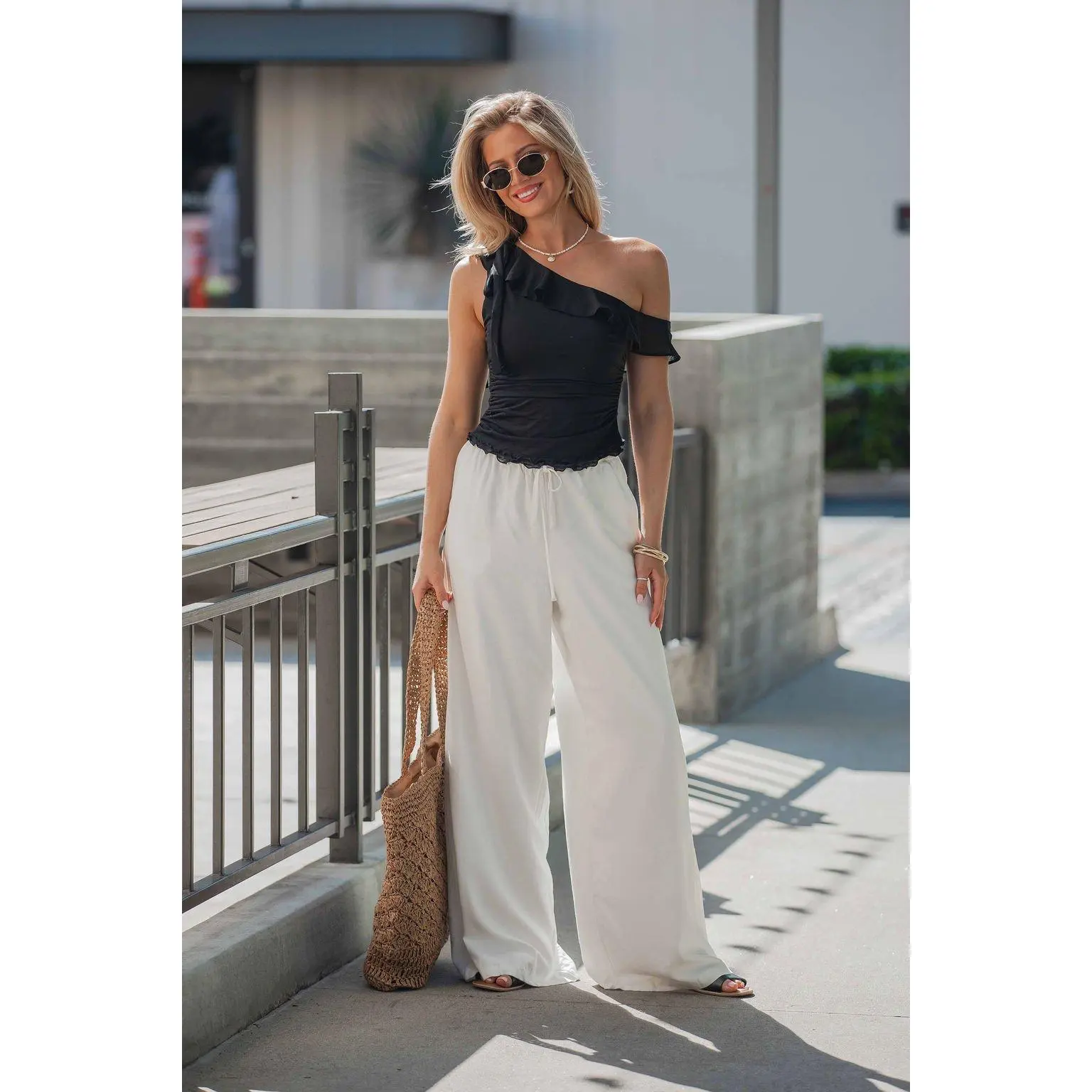 Aurelia Wide Leg Linen Pants - Ivory
