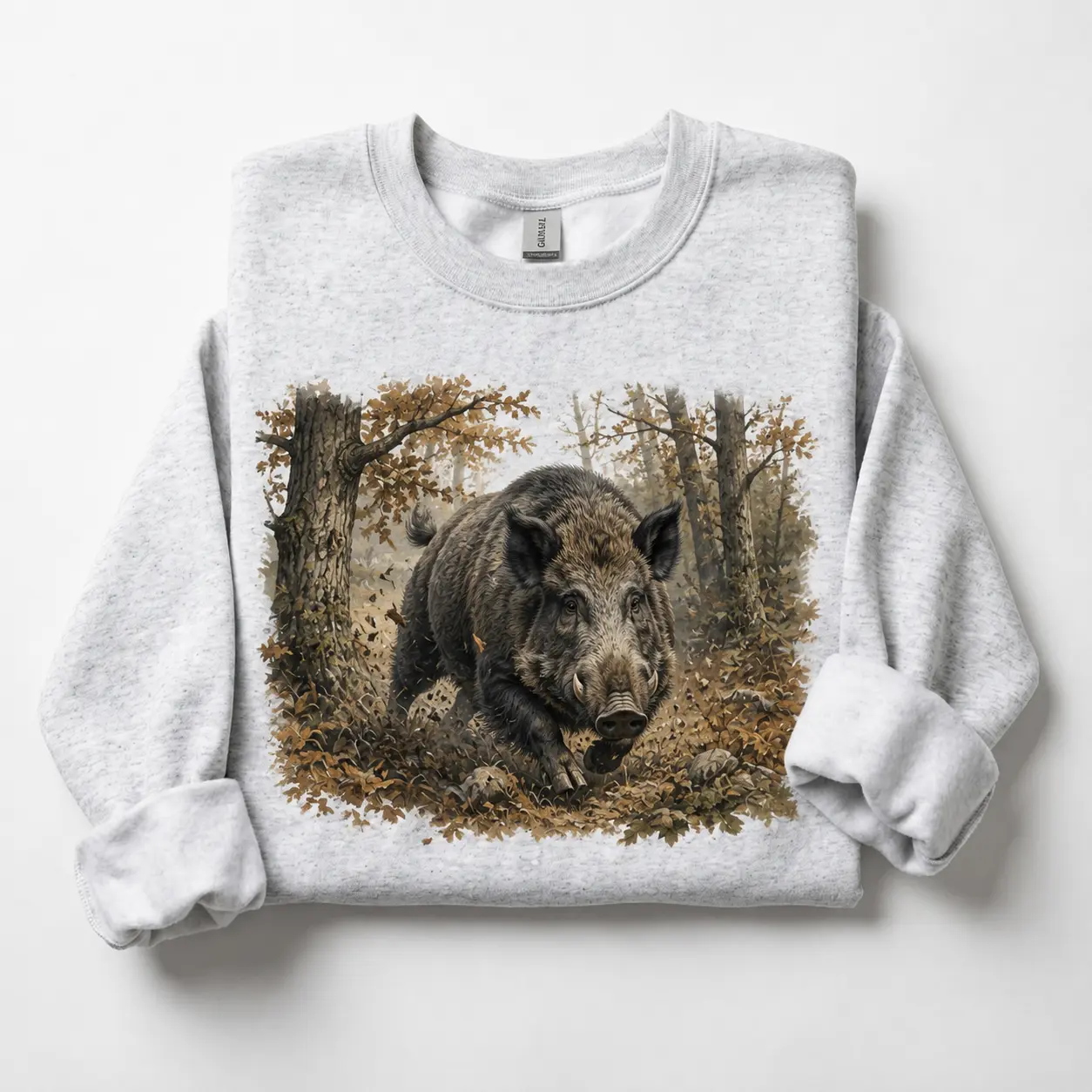 Wild Boar Autumn Forest Sweatshirt - Vintage Razorback Woods Wildlife Crewneck Pullover for Men Women