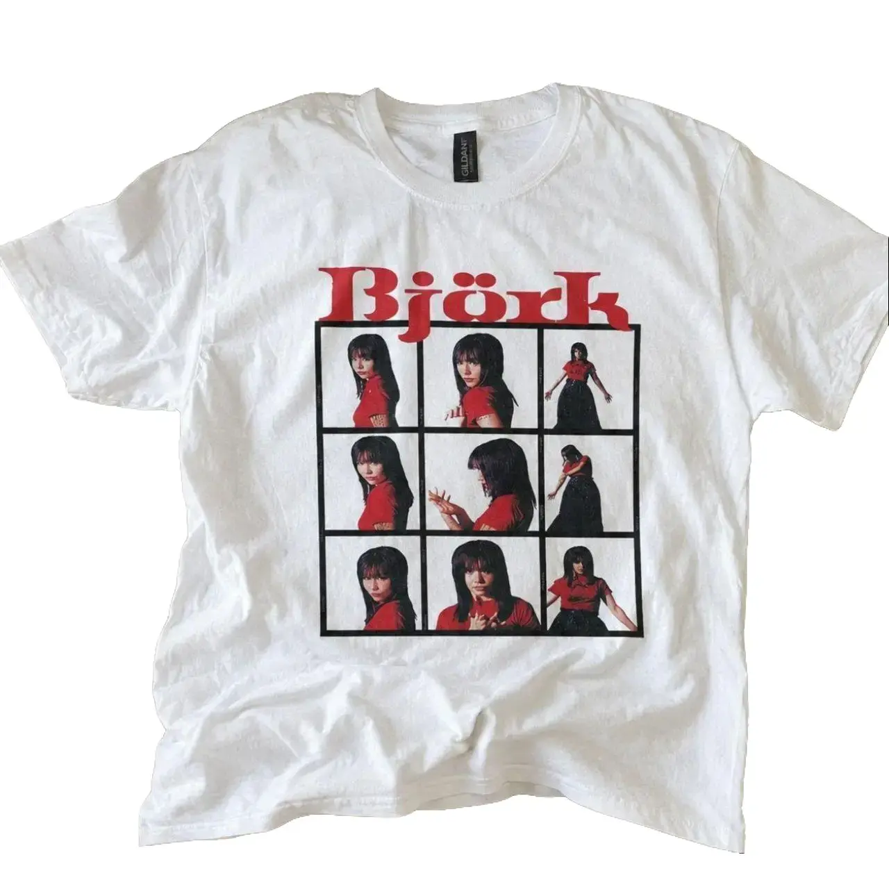 Björk Portrait Collage Graphic T-Shirt, White Gildan Unisex Cotton Tee, Vintage 90s Alternative Music Shirt, Retro Y2K Indie Pop Graphic T-Shirt, Music Fan Gift