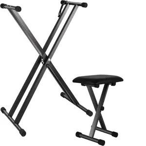 Durable Dual-Tube X-Shape Keyboard Stand, Adjustable Folding Piano Bench Stool Seat, Black Musical Instrument Accessory