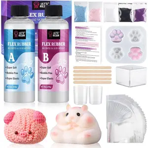 LET'S RESIN Gel for Taba Squishy Kit, 16oz Super Soft Flex Rubber for Squishy Maker, with Paw Molds/Flocking Powder/Bag, Molding Cat's Paw, DIY Decompression Gift