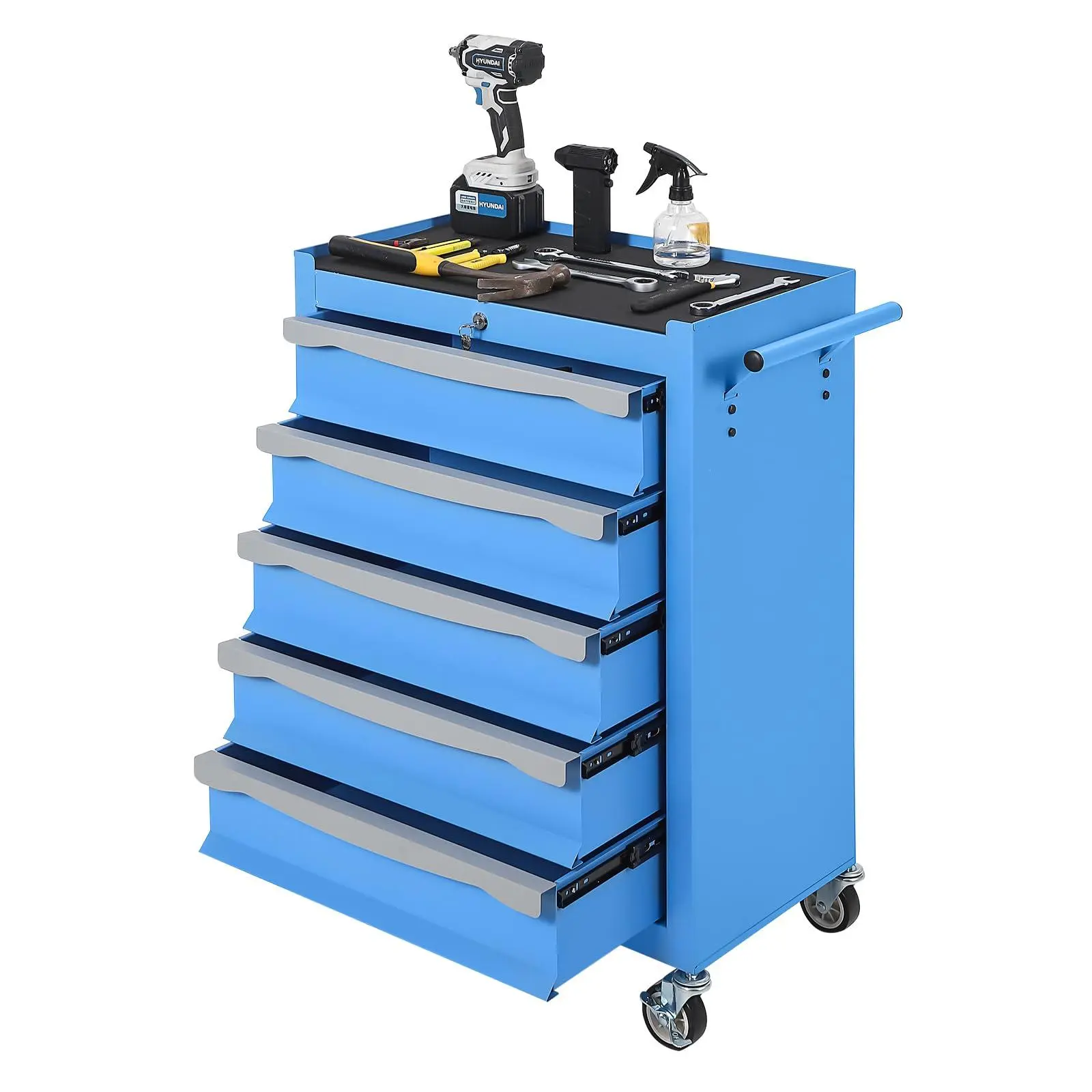 GARVEE Blue 5-Drawer Rolling Tool Chest on Wheels, Heavy-Duty Cold-Rolled Steel Rolling Tool Cart with Keyed Lock, Drawer Liners, Latch System & Connectable Link Buckle, Tool Storage Cabinet for Garage Workshop