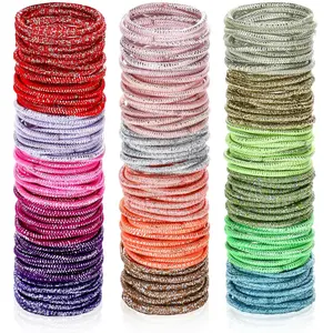 200 count Hair Elastics Bulk Glitter Colorful 2mm No-metal Ties Metallic Sparkly Glitter Ponytail Hair Bands